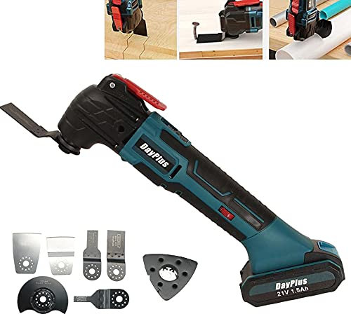Cordless Oscillating Multi-Tool with Saw Blades, 170W Oscillating Tool 21V 1.5Ah Battery, 6 Speed, Max 20000RPM, Quick Release for Cutting Wood, Nail, Scraping, Sanding