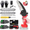 Mini Kettensäge mit Akku Und Ladegerät, 6 Zoll 800W Akku Kettensäge Elektrische mit Öler Einhand Akku Astsäge mit Zwei Akku und 2 Ketten für Garten Astschere Holzschneiden,Red mini chainsaw