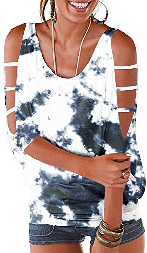 Tshirt Femme Top Chic et Élégant Coton 2025 Tops D'Été Décontractés à Épaules Dénudées Manches 3/4 col Rond Coupe Ample Haut