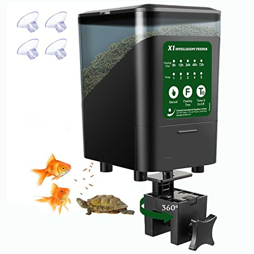 Large Automatic Fish Feeder, 14 Fl.Oz Patented Revolutionary Design Aquarium Food Tank Dispenser with Timer, Auto Feeding Moisture-Proof Electric Adjustable Battery Operated Feeders for Holidays