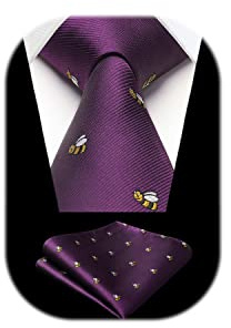 HISDERN Corbatas Violeta Hombre y Pañuelo Corbata con Motivo Abeja Modernas Conjunto Corbatas Elegante Boda