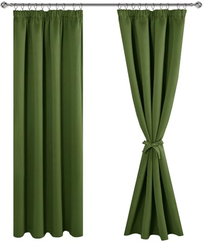 JIUZHEN Tende natalizie con nastro arricciato, oscuranti, per soggiorno e camera da letto, set da 2 pezzi, colore verde oliva, 225 x 140 cm, colore: verde oliva