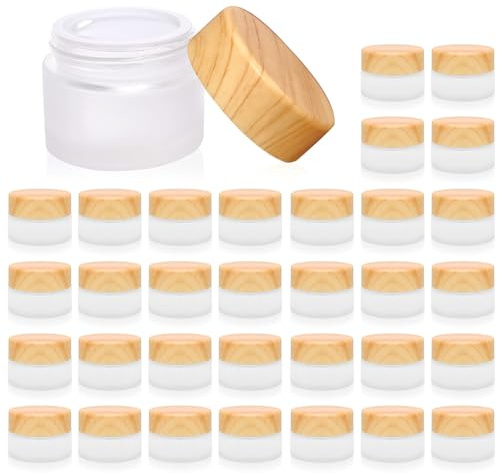 32 Pcs Glass Cosmetic Containers 5 Grams Round Frosted Cosmetic Jars with Leak proof lids Empty glass sample Jars Scrub Balm Lotions Sample Containers for Makeup Lotion Lip Balm Eye Cream
