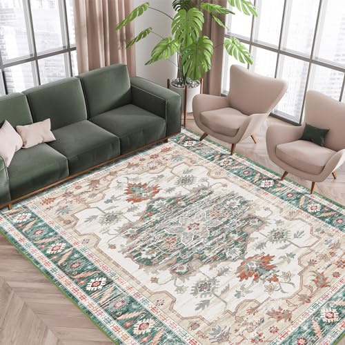 Vamcheer Alfombra Salon 160x230 - Tapete Vintage Lavable para Sala y Dormitorio, Alfombras de Habitacion, Verde