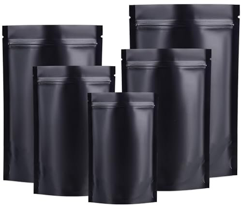50pcs Mylar Bags Stand up,Black Resealable Bag Ziplock,Smell Proof Bag Aluminum Foil Pouches,Reusable Mylar Baggies Heat Seal Packaging Bags for Food Storage (Black, 16x24cm - 50 pcs)