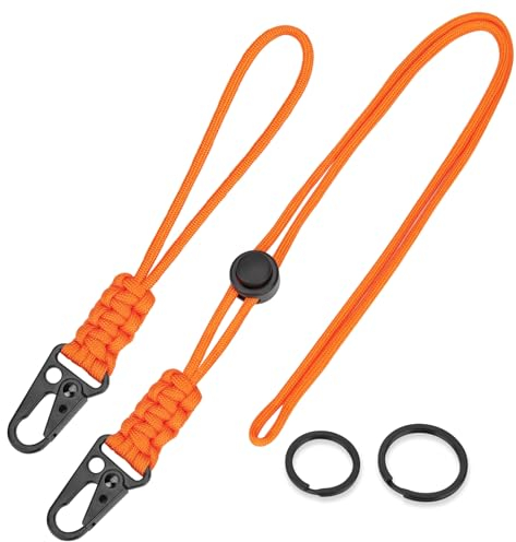 HONZUEN 2 Stück Paracord-Karabiner-Schlüsselanhänger Neck Lanyard Strip Kartenhalter Ausweis Clip keyholder Keyring Keycord Geeignet with für Schlüsselkarten ID Badge Holder Umhängeband Zugband Orange