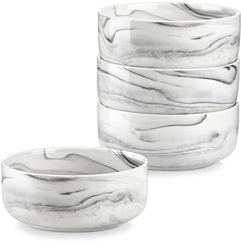 MALACASA, série LUNA, Lot de 4 Bols à Céréales en Porcelaine de 760ml, Bols à Soupe et Flocons d'Avoine de Cuisine en Céramique, Va au Lave-vaisselle, au Micro-ondes et au Four, Gris Marbre