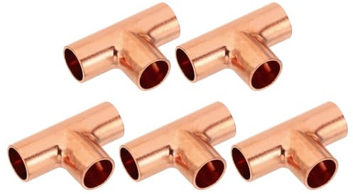 PATIKIL 1/2 ID 1mm Spessore Raccordo in Rame a T, 5pz 99,9% Vie Puro Raccordo per Tubo in Rame Connettore Tubo a Raggio Corto con Connessione a Saldare a Caldo