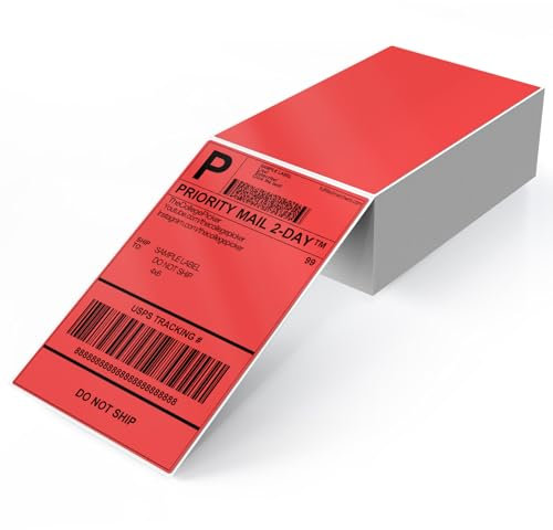 YIKIADA Rot Versandetiketten 4 × 6 Zoll Vinyl Selbstklebend Thermo Aufkleber Wasserdicht Perforierte Thermo Direkt Etiketten für Büro Lager Name Adresse 250 Stück