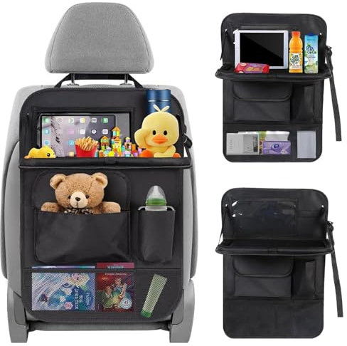 AONAT Auto Organizer,Auto Rückenlehnenschutz,Autositzorganisator mit Faltbar Tisch,Wasserdicht Multifunktionale Aufbewahrungstasche kinder,Tablet Tasche und Viele Taschen-Schwarz