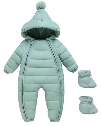 SEAUR Winter Romper for Baby Boys Girls Warm Down Jumpsuit Double Zip Hooded Jacket Thicken Coat Snowsuit Coverall