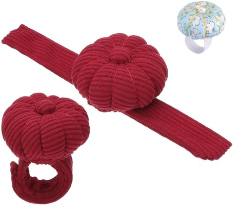 PATIKIL Wrist Pumpkin Pin Cushion, Snap Pin Cushion with Elastic Strap Ring Portable Embroidery Needle Pin Storage for Hand Craft Knitting, Red