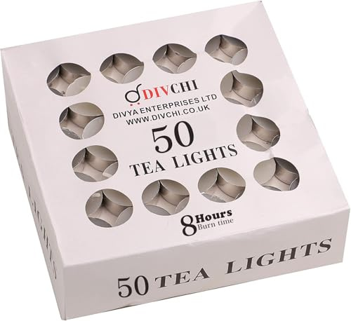 DIVCHI Candles 50 Pack 8 Hour Tea Lights | Long Burning Tea Lights Candle | Unscented Tealights Great for Everyday Use, Wax Melts Burners (50 Pack)