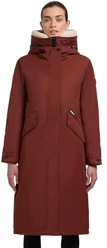 khujo Damvinterkappa, varm parkas med fuskpälskrage på huvan, midjeband och magnetisk täcklist Agneta-YM XS-XXL, Kokos brun, M