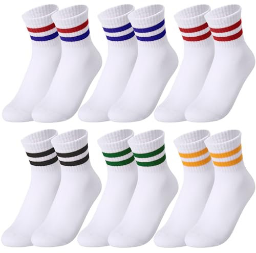 Utensilsto 6 Paar Sportsocken Kinder, 33-35 Tennissocken aus Baumwolle Weiß Crew Athletic Socken Tennis Sport Socken für Jungen Mädchen Kinder, Weiß