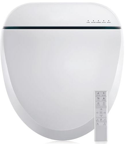 Aquonderful Bidet Toilet Seat 102DS-W, Round, Electronic Heated Seat with Unlimited Warm Water for Home Bathroom, Remote Control, Turbo Wash & Dryer, Night Light, Easy Install - Perfect for Family Use