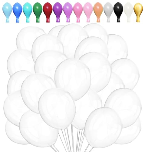 LUKIUP 100 stycken genomskinliga ballonger, 25 cm (10 tum) partyballonger, latexballonger, regnbågsballonger för bröllop, karneval, halloween, jul inskolning barns födelsedagskalas dekoration