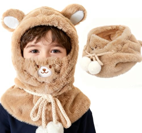 AYPOW Passamontagna Invernale in Pile Termico Bambini 3-8 Anni, Multifunzionale Maschera da Sci 3D Animale Regolabile Caldo Antivento,Cappuccio Scaldacollo Sciarpa per Ragazzi Ragazze Sport all'aperto