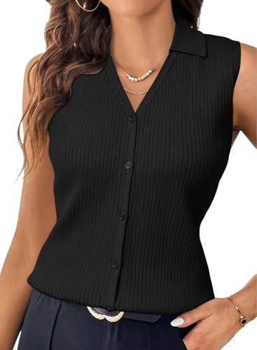 Arach&Cloz Women's Tank Top Wool Blend Knitted Vest Tops with Functional Button Sleeveless Basic Casual Jumper