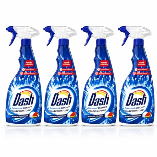 Dash Smacchiatore Spray Diamond Bright 750ml x4 – Smacchiatore Potente per Bucato, Azione Istantanea, Rimuove Macchie Difficili, Bianchi e Colorati, Tecnologia Oxifoam