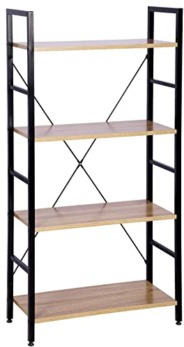 WOLTU Standregal, Regal mit 4 Ebenen, Bücherregal schwarz, Küchenregal stehend, Raumteiler mit Metallrahmen, 60x116x28 cm, Holzwerkstoff