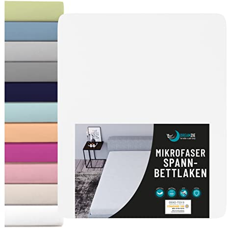 Dreamzie - Spannbettlaken 80x200cm - Mikrofaser Oeko TEX Zertifiziert - 100% Polyester - Spannbetttuch 80x200 Kinder - Alabasterweiß