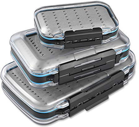 Gonex Scatola per Kit Esche da Pesca a Mosca Box Bilaterale per Pesca Impermeabile, Leggera, con Coperchio Trasparente, Facile per Trasporto e Taglie A+B+C, Grigio