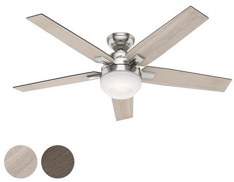 Hunter Fan 52 inch Contemporary Brushed Nickel Indoor Ceiling Fan with Light and Remote Control for Bedroom, Living Room/Family Room, Dining Room, Kitchen, Office (Renewed)