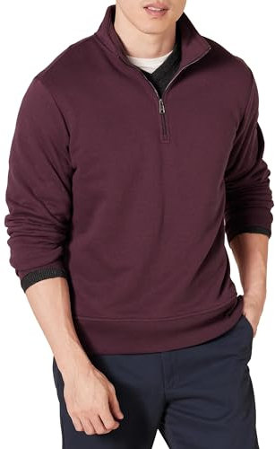 Amazon Essentials Herren Langärmliges Fleece-Sweatshirt Mit Viertelreißverschluss, Burgunderrot, XXL