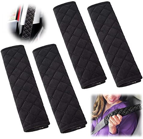 4 Pack Gurtpolster, Universal Gurtpolster Auto, Polsterung für Sitzgurt im Auto, Gurtschoner Schulterkissen Samtoberfläche Abnehmbar Waschbar Polsterung für Sitzgurt im Auto (Schwarz)