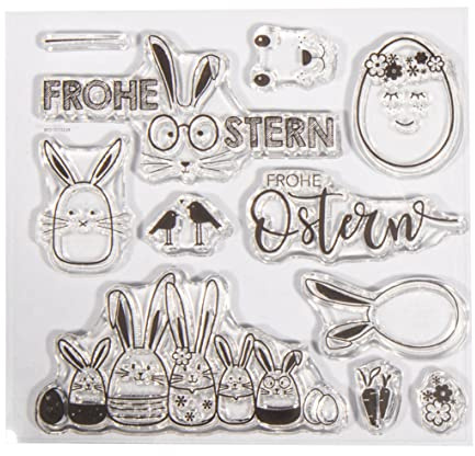 Rayher Clear Stamps – Glad påsk, bågstorlek 102,5 x 97 mm, 11 motiv, transparenta stämplar, genomskinliga, klara silikonstämplar, 50273000