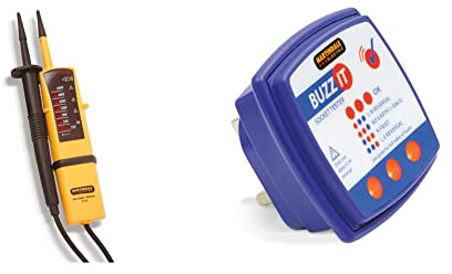 Martindale VT12 Two Pole Voltage and Continuity Tester, Yellow & BZ101 (Buzz-It) 240V Socket Tester with Audible Buzzer