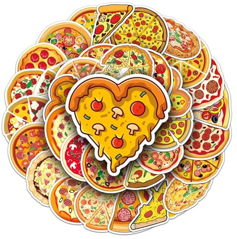 Bric Dodo 50 Pezzi Adesivi a Tema Pizza per Auto, Laptop, Telefono, Chitarra, Skateboard, Moto, Bici, Set di Adesivi Pizza in Vinile Impermeabili, Adesivi Estetici per Adolescenti, Bambini ed Adulti