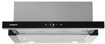 Corberó - Hotte télescopique | 90 cm | ANETO960X | Débit 600 m3/h | Puissance 165 W | 3 vitesses | Filtre aluminium 3 couches | Filtre carbone | Efficacité énergétique A, acier et noir