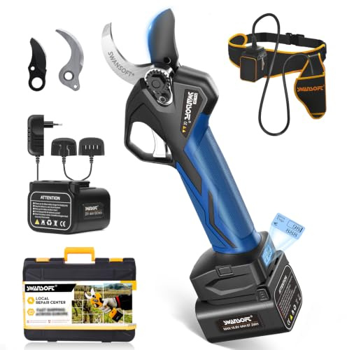[Leise und Langlebig] SWANSOFT PRU36 Akku Astschere,36mm 16,8V 4Ah+2Ah Gartenschere,900W Bürstenloser Motor,LCD Anzeige,Leistungsstarke Elektrische Gartenscheren Für Präzisen Baumschnitt Sträucher
