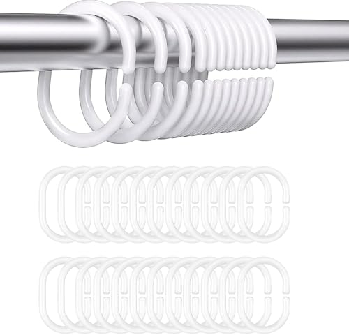 Duschvorhangringe 24 Stück, Haken Aus Stabilem Kunststoff, C-Form Ringe für Duschvorhang, für Duschfensterstange im Badezimmer