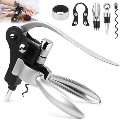 Tire Bouchon de Vin kit, Ouvre Bouteille de Vin, Avec Coupe-Capsule, Bouchon Bouteille Vin, Verseur de Vin, Bague à Vin, Vis de Rechange, Kit Decapsuleur, pour Hommes Femmes, Oenophile
