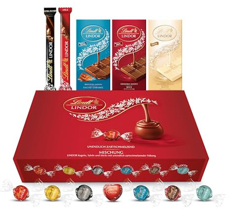 Lindt Lindor Offizieller Schokoladengeschenk - 862g (42 Stück) - Schokoladentrüffel - Schokoladenriegel und -tafeln - verschiedene Geschmackssorten - Pralinengeschenk