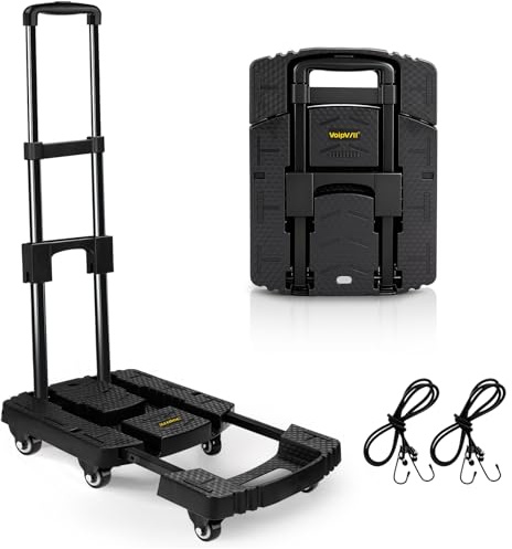 Voipvvii Folding Hand Truck 500lbs, Portable Heavy Duty Dolly Cart, 6 Wheels Collapsible Luggage Cart with 2 Elastic Ropes - Compact Trolley Cart for Easy Moving - Ideal Hand Cart for Travel and More