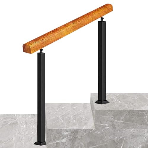 Barandilla de escalera al aire libre para 2 escalones de transición de madera con diseño antideslizante, montaje en el suelo, kit de barandilla externa para seguridad y apoyo (altura 9)