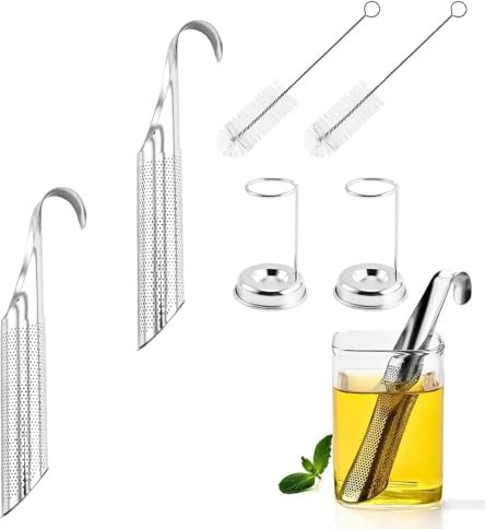 Sqxaldm Lot de 2 passoires à thé en acier inoxydable à mailles fines avec poignée à crochet en acier inoxydable pour la plupart des tasses à thé et bols à thé, pour thé, rose, épices