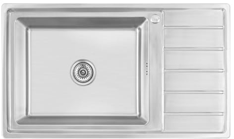 Omeere, 86 x 50 x 21 inbyggd diskbänk, rostfritt stål 304, materialtjocklek 0,9 mm, diskho, kök, diskbänk fyrkantig, 1 bassäng, dräneringsyta R20 (dränering till höger – höger)
