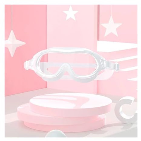 masker Ungdom Barn Simglasögon Pojkar och Flickor Stor Båge Anti-dimma Barn Pool Mask Vatten Simning Glasögon Simmask(White)