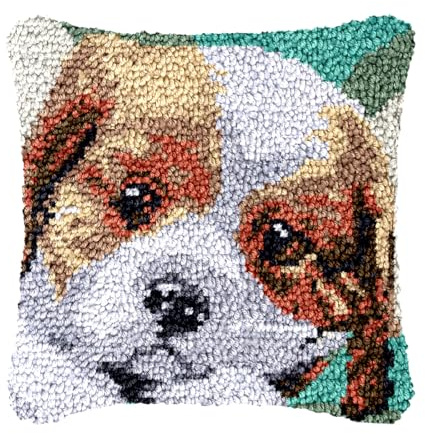 bositigo Dog Latch Hook Pillow Kit for Adults & Kids, DIY Pre-Printed Canvas Craft, 17x21 Inch Decorative Cover for Sofa Cushions, Bedroom Decor (Dog Pattern 5)