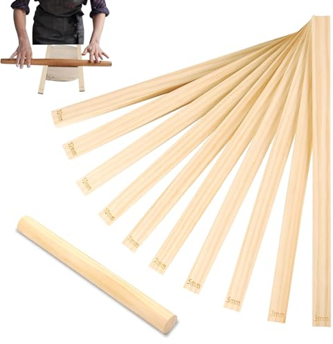 Guías para Cerámica, 10 Piezas Palos de Guía de Rodamiento de Cerámica, Juego de 3/5/7/10/12 mm Guía de Rodillo Guías de Rodillo de Madera, Herramientas de Cerámica para Arcilla Polimérica (5 Tamaños)