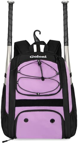 Goloni Youth Baseball Bag,Baseball Backpack with Shoes Compartment,Softball Bag with Fence Hook for T-Ball Bat & Equipment, for Batting Mitten, Helmet