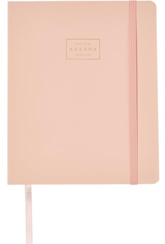 Q Kalon - Skolkalender 2026 2027 - September Till Juni, Veckovy, A5 (15x21 cm), Språk ENG, TYS, FRA, SPA, Mjukt Omslag I Konstläder, Elastisk Stängning, Med Klistermärken - Pink Mousse