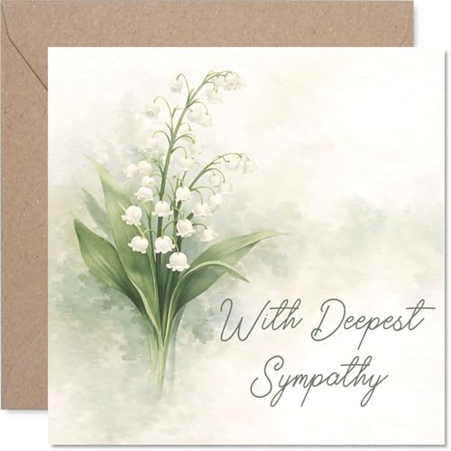 Sympathy Card, Gentle Comfort in Tough Times | Delicate Lily of the Valley Illustration in Calming Green and White, 145mm Square, Envelope Included