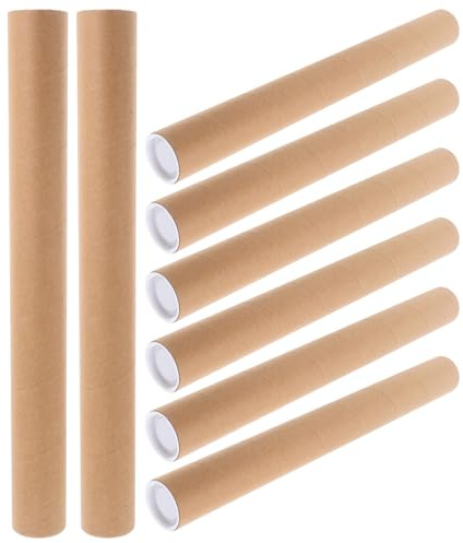 HORIALENCE 8 tubi di cartone kraft per spedizioni con tappi in plastica - 40x5 cm (16''x2'') - Cilindri in cartone per spedizioni e conservazione di poster.