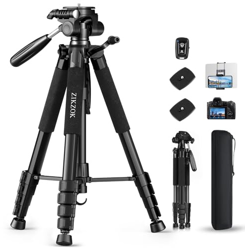 75 Camera Tripod, Aluminum Heavy Duty Camera Stand for ipad Phone, Travel Tripod with/Carry Bag/Phone Tablet Holder, Compatible with Canon Nikon Sony DSLR, Spotting Scopes, Max Load 15 Lb(Black)